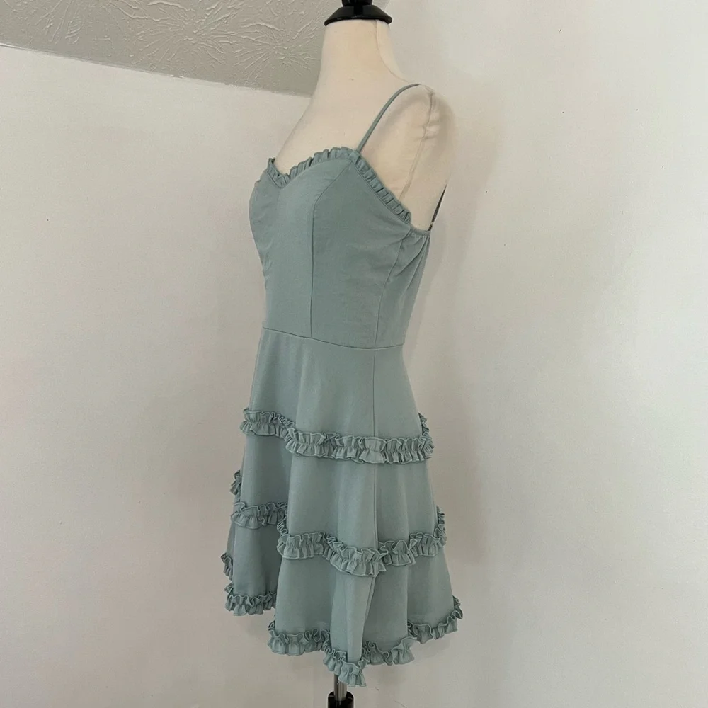 Altard State Sage Green Ruffle Trim Mini Dress - Picture 2 of 6
